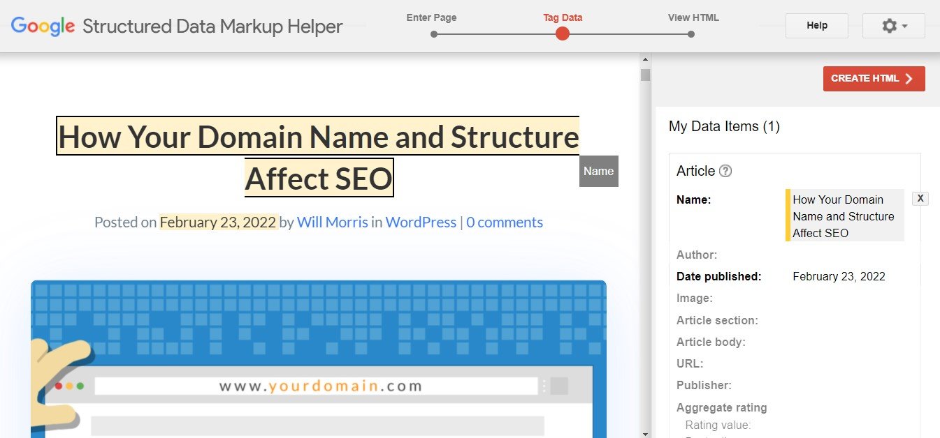 Adding structured data in Googles Structured Data Markup Helper